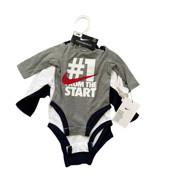 NWT - 3 pack of NIKE BABY Boys Bodysuits, Long sleeve Onesies, size 3 mos - Picture 1 of 5